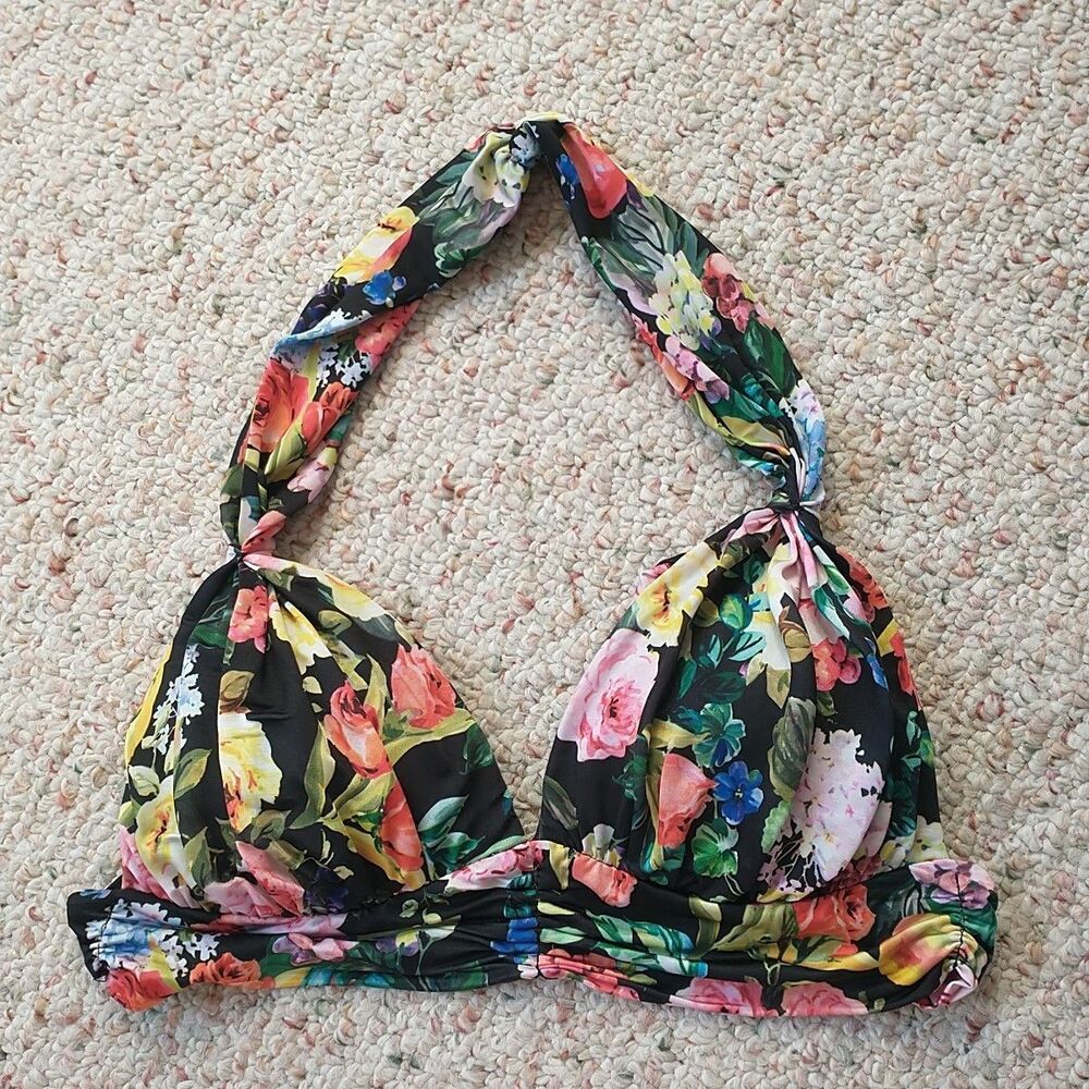 Seafolly Floral Bikini Top - Black and Multicolor